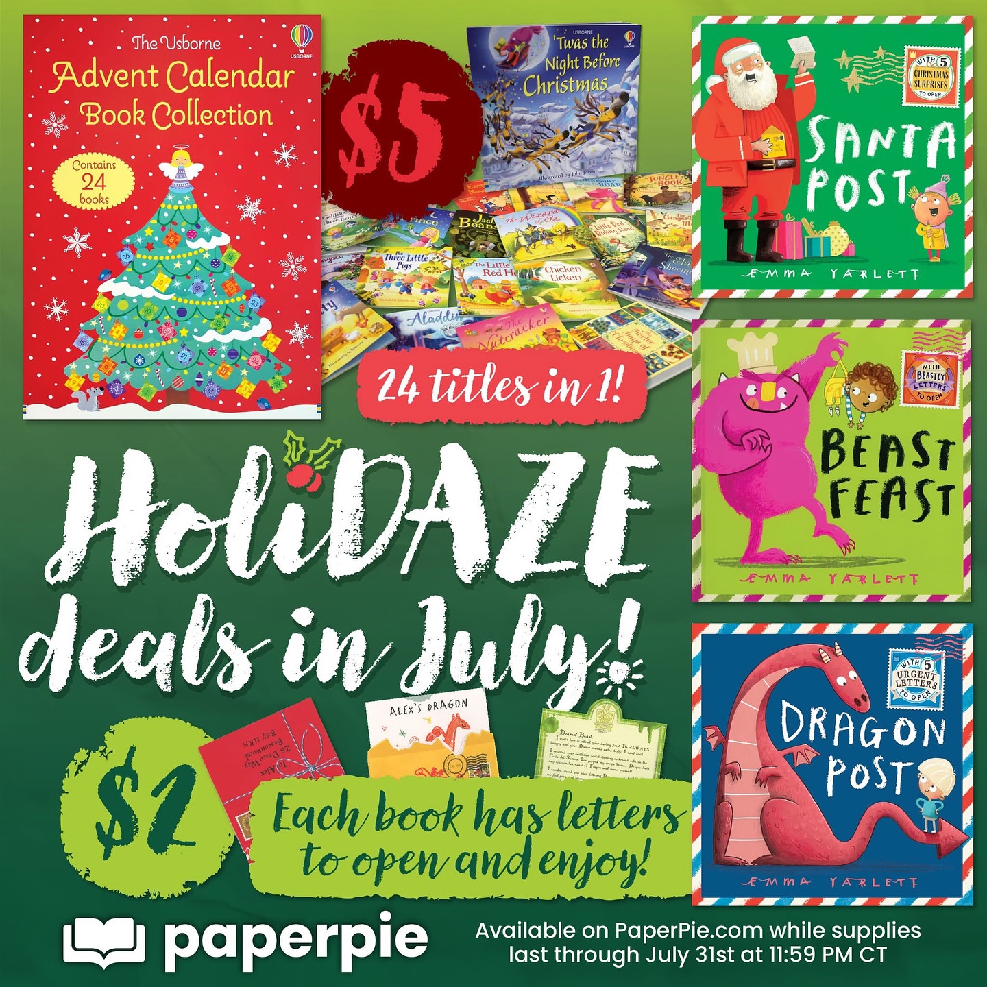 New month, new specials! In addition to a new selection of titles on the Savings Shelf and Free Gift options, we also have quite a deal on the Advent Calendar of books if you’ve been sleeping on it - only $5! And such a fun way to count down the days until Christmas (when the time comes). 

Three of our favorite titles from Nibbles’ author Emma Yarlett are also on sale for just $2 each! 😱 These are must haves for your collection if you don’t already have them. 

Message me if you need any other recommendations to go along with these to help keep your kiddos reading all summer long! 🤩
#booklady #books #booksforchildren #childrensbooks #finemotorskills #kidsbooks #kidslearning #kidslit #momlife #learntoread #raisingreaders #reading #readingtogether #SharePaperPie #PaperPie #StoriesMadetoShare